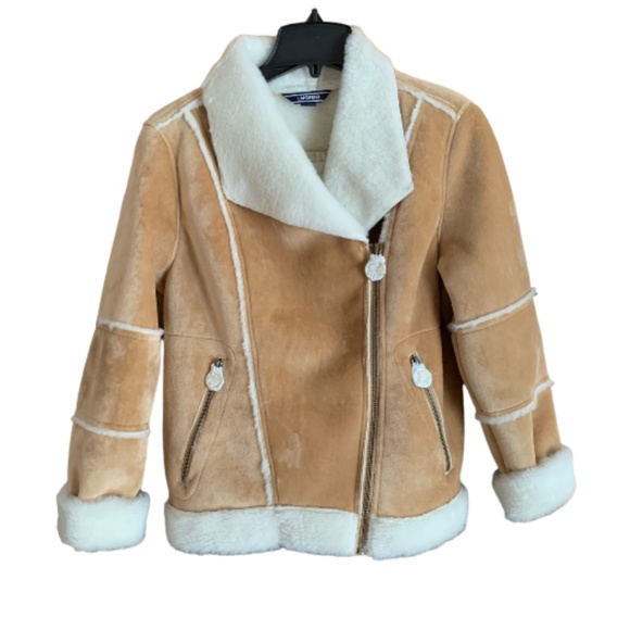 Lands' End Jackets & Blazers - LANDSEND Womens Petite Faux Sheepskin Shearling Warm Winter Fleece Moto Jacket